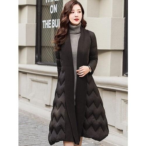 Fashion Long-sleeved Sotton Women Long Section 2018 Winter New Over The Knee Down Cotton Padded Waist Was Thin Womens Jacket