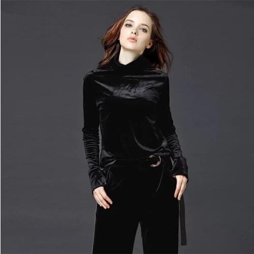 Fashion England style women Spring long sleeve velour shirts Plus size 7XL 8XL Winter velvet shirt office lady turtleneck tops