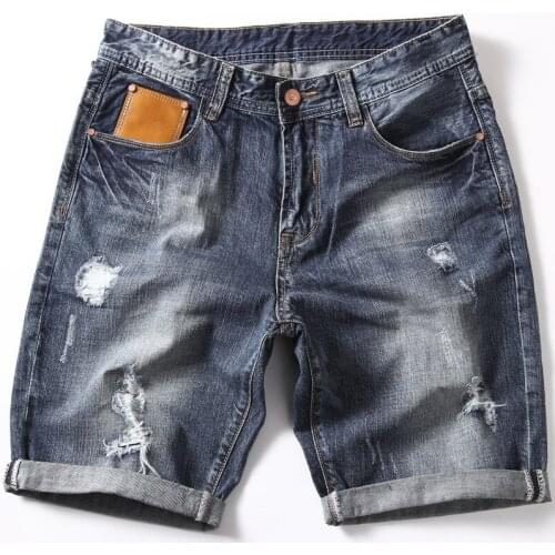 Mens Denim Shorts 2021 Summer Broken Hole Fashion All-match Slim Street Clothing Blue High-quality Mens Clothing Denim Shorts