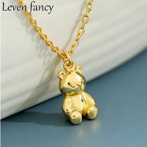 925 Sterling Silver Necklace Little Bear Pendant Necklace For Women Female 18k Gold Cute Small Animals Necklace Fine Jewelry 925