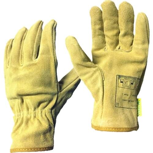 Welding Gloves Heat Wear Resistant Cowhide Leather Hands 9.5'' Long Sleeves, Yellow