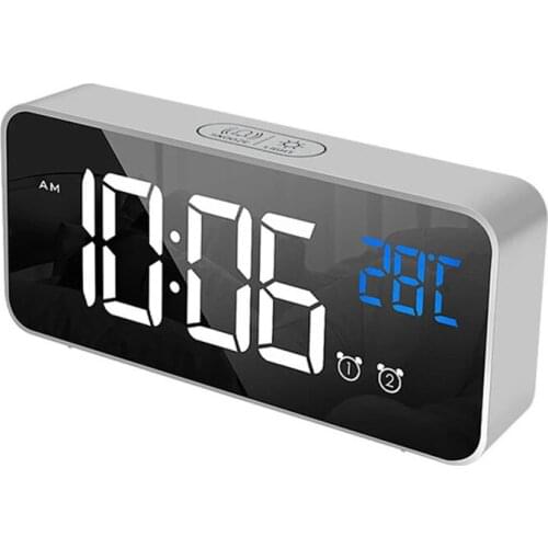 Home Bedroom Living Room Rechargeable Bedside Music Clock LED Mirror Alarm Clock Sound Activated Clock