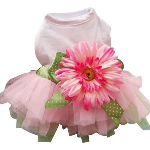 Sunflower Dog Clothes Dress Skirt Soft Cotton Princess Dress For Puppy Teddy Dogs Pet