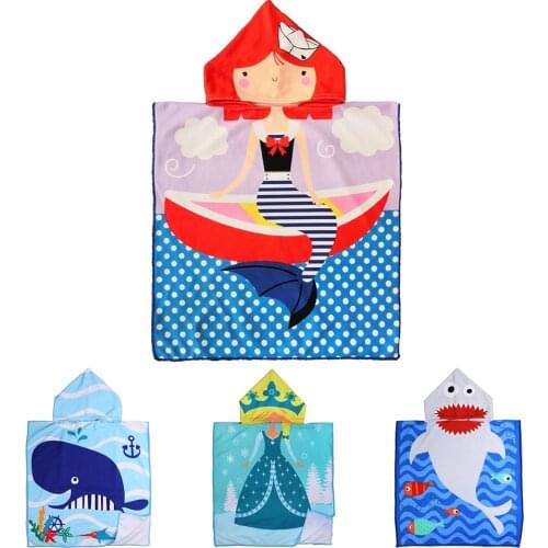 Poncho Surf Child Beach Towel Cartoon Mermaid Shark Bath Towels Baby Swim Towel Sports Pool Bathrobe Cloak Kids 1-6 Years Old