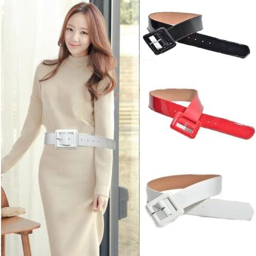 New Fashion Lady Wide White Belt Square Pin Buckle Solid PU Leather Strap Belts Women Weding Party Dress Accessory Bg-936