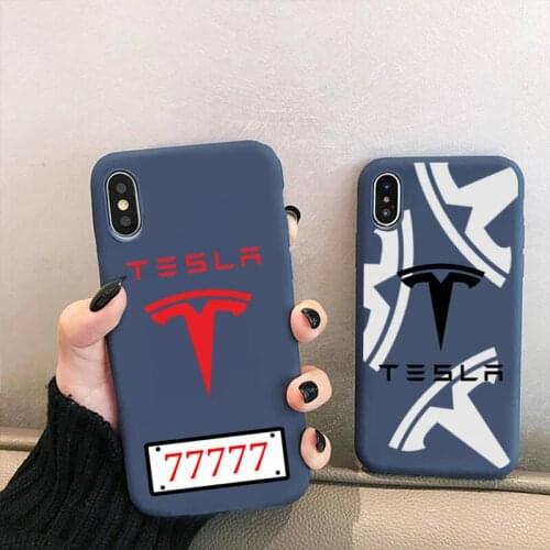 Luxury car brand Tesla Phone Case for iPhone 12 mini 11 Pro XS MAX X XR 7 8 6 Plus Candy Color blue Soft Silicone Cover