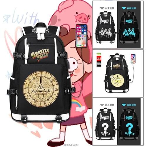 Gravity Falls Laptop Backpack USB Charging Computer Backpacks Casual Large Capacity School Bag Travel Backpack Teenager Mochilas