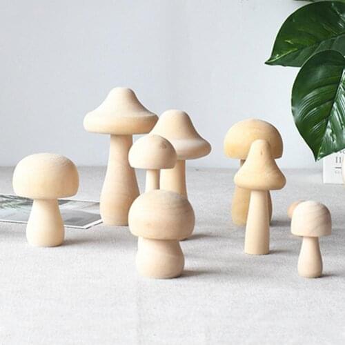 Creative DIY Painted Wood Wooden Small Mushroom Set Childrens Toys Home Car Ornaments Sulptures Home Decor 6pcs/Set Various Size