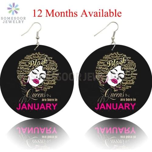 SOMESOOR Printed 12 Months Black Queen Are Born In African Wood Drop Earrings Afro Natural Hair Design Jewelry For Women Gifts