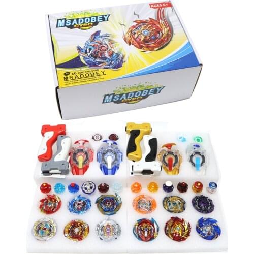 Superking 6 PCS Bey Storage Box Set with Sparking Launchers and Grips Spinning Tops Gift for Children
