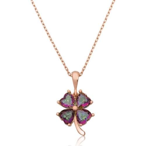 Tevuli 925 Sterling Silver Mystic Topaz Clover Necklace