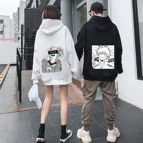 Harajuku Japan Anime My Hero Academia Toga Himiko Hoodies Couple Wear Bakugou Katsuki Print Streetwear Winter Fashion Sweatshirt