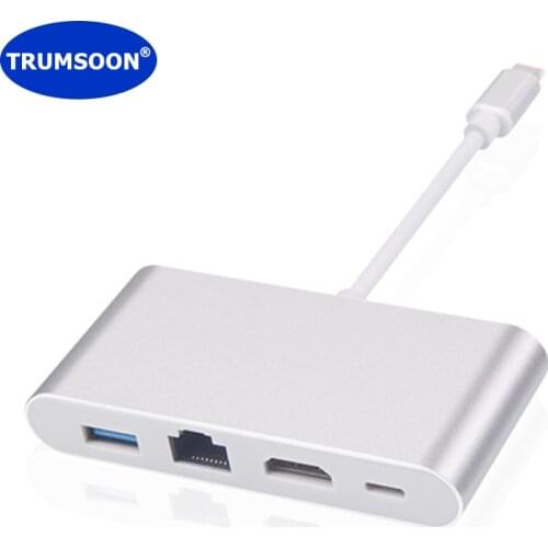 Trumsoon Type-C to Ethernet Lan 100M Cable Network Card USB 3.0 Adapter for MacBook Dell XPS15 HP EliteBook Samsung Dex