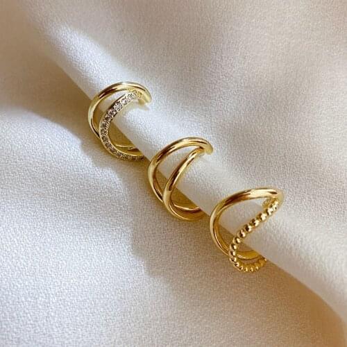 Twisted Metal Gold Ear Clip Earrings For Women Retro Personality Design Double Layer Clip Without Pierced Jewelry Gift