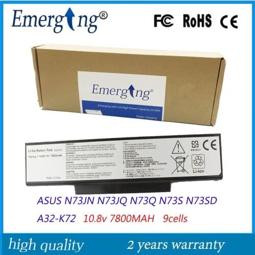 9cells 10.8v 7200mah High Quality New Laptop Battery for ASUS N73JN N73JQ N73Q N73S N73SD A32-K72