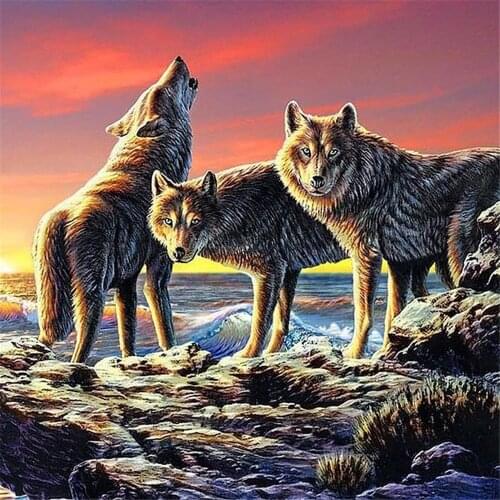 Wolf Moon Animal Printed Fabric 11CT Cross-Stitch Embroidery Patterns DMC Threads Hobby Handicraft Needlework Adults