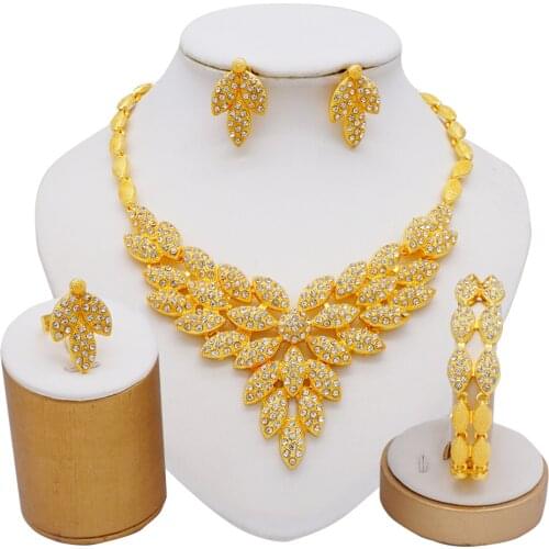 Jewelry Sets African Gold Color For Women Dubai Bridal Party Wedding Gifts Necklace Bracelet Earrings Ring Set Jewellery