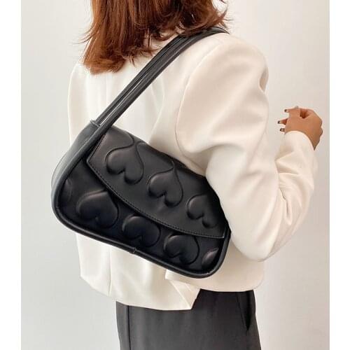 2021 New Fashion Casual Lady Underarm Handbag Love Pattern Shoulder Crossbody Bag Female Sweet Pu Leather Solid Color Purses