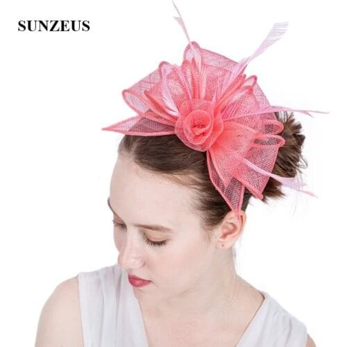 Linen Flowers Wedding Hat Bridal Feathers Womens Fascinatros Hat Elegant with Comb accesorios de novias para el cabello SH77