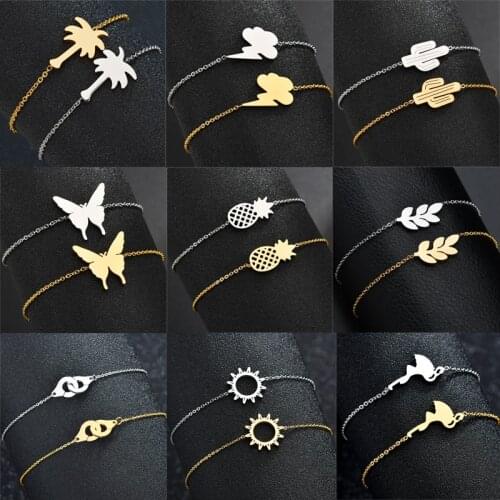 Fashion Stainless Steel Charm Bracelet With Leaf Handcuffs Coconut Tree Adjustable Simple Bracelets Woman Jewelry Party Gifts