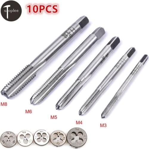 10PCS/set HSS M3,M4,M5,M6,M8 Machine Spiral Point Straight Fluted Screw Thread Metric Plug Hand Tap With Thread Die