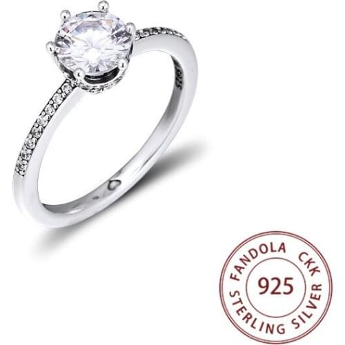 100% Authentic S925 Sterling Silver Clear CZ Sparkling Crown Finger Rings For Women Elegant Fine Jewelry Wholesale