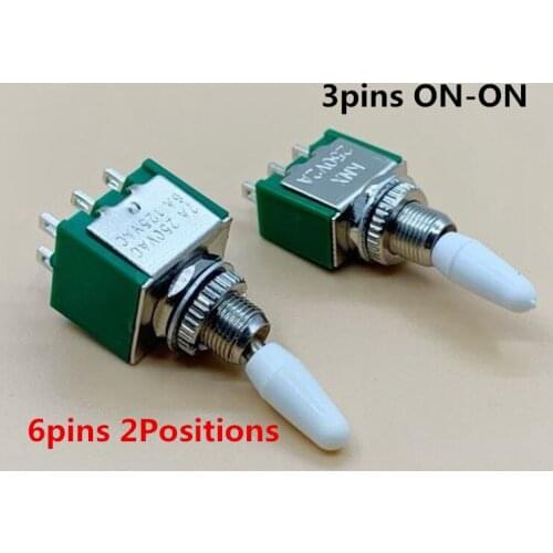 20PCS AC 250V 2A 125V 6A White Handle SPDT(Latching) 3 Pins 6 Pins ON/ON 2 Position SPDT Toggle Switch 6mm Mounting