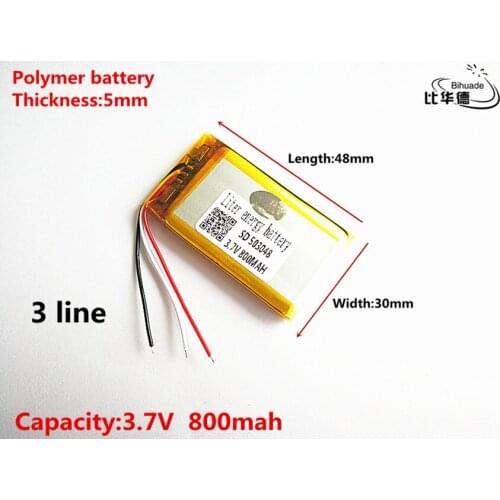 3 line Good Qulity 3.7V,800mAH,503048 Polymer lithium ion / Li-ion battery for TOY,POWER BANK,GPS,mp3,mp4