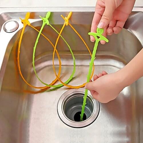 3pcs Smiley U-Shaped Kitchen Pipe Cleaning Hook Sewer Toilet Anti-BlockingSink Dredge Kitchen Accessories 51cm