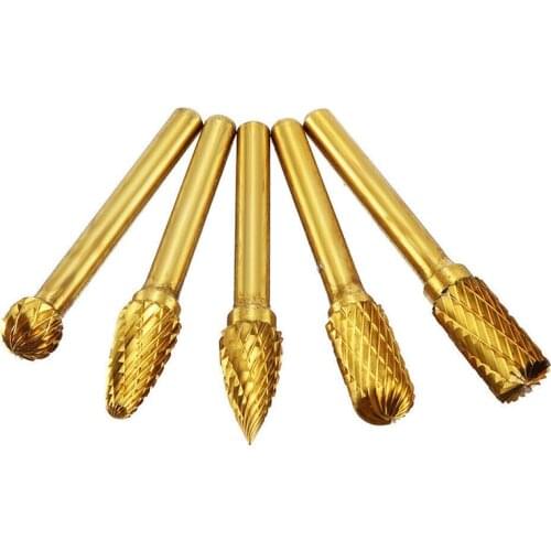5pcs 8/10mm 1/4'' Tungsten Steel Grinding Head Drill Bit Titanium Coated Rotary Burrs With Box Tool Files Hand Tools