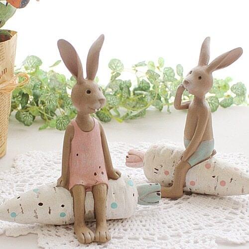 Free shipping French zakka vintage lovers rabbit home decoration real child married birthday gift