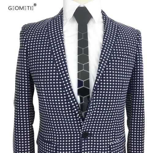 GEOMETIE Shining Acrylic Black Necktie Skinny Hexagon Ties Mirror Finishing Stylish Men Accessory All Match Hexties Night Club