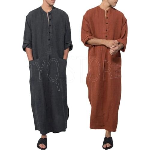 Dubai Middle East Newest Men Clothing Islamic Arabic Jubba Thobe Muslim Robe Long Sleeve Pockets Saudi Arabia Abaya Dress 5XL