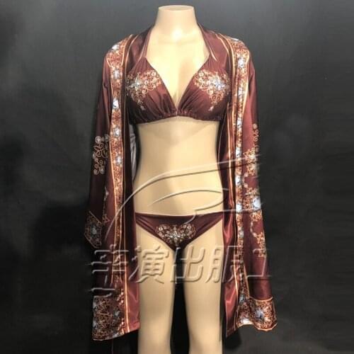 Fashion bikini 3 Pieces Set Outfit Costume Stretch Bodysuit Robe Boots Clothing Set Stage Performance Female Singer Wear DWY1361