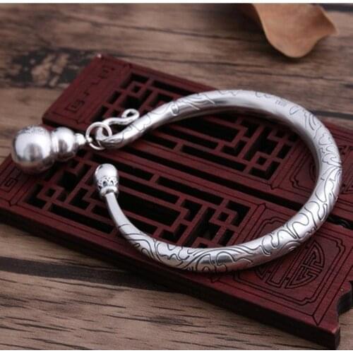 Real s999 pure silver jewelry ethnic style silver bracelet for women children flowers fortune good luck fashion woman bracelet