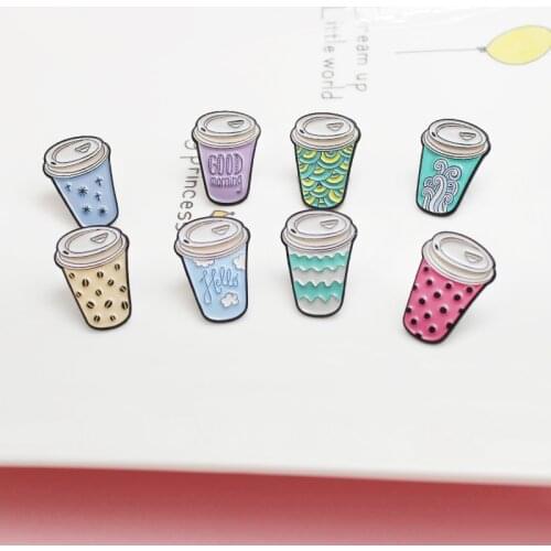 "Good Morning" Sweety Beverage Coffee Cup Bubble Tea Pins Wave Dot Decorative Disposable Paper Cup Badge Gift For Office Worker
