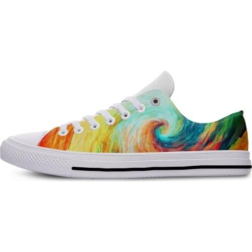 Abstract multicolor waves digital art Lightweight Classic Flat Canvas Shoes Men Women Casual Breathable Sneakers