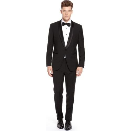 Custom Made Slim Fit Groom Tuxedos Shawl Lapel Best Man Suit Black Groomsman Mens Wedding/Prom Suits (Jacket+Pants)