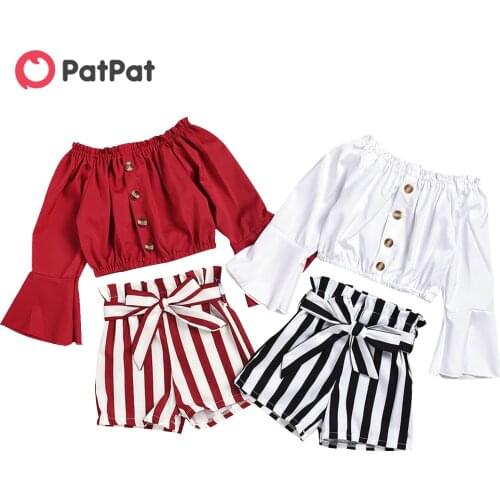 PatPat 2021 New Arrival 2-piece Baby / Toddler Off Shoulder Top and Bowknot Shorts Set for Toddler Girl Clothing Sets