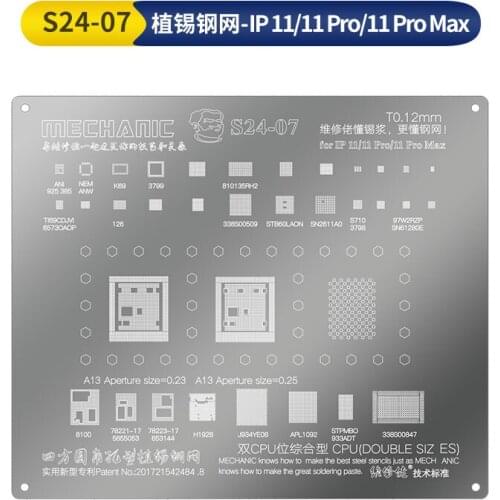 MECHANIC S24 BGA Reballing Stencil for iP 5s 6/6P/6SP/7/7p8X/XS/XR/XS MAX 11 11 promax CPU Planting Tin Steel Mesh