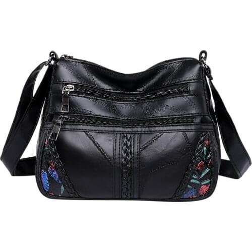 Fashion Soft PU Leather Shoulder Bag Flower Printed Women Crossbody Bags Female Travel Multi Pocket Zipper Messenger Handbags