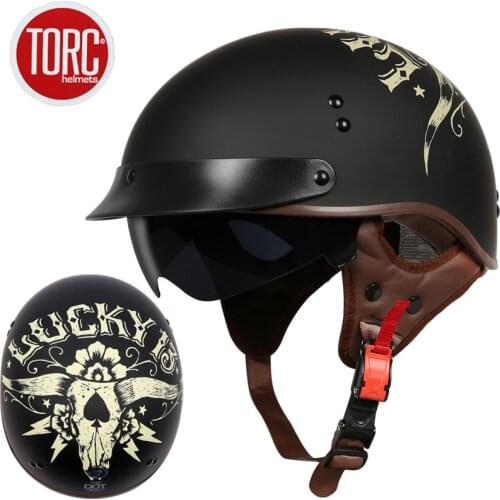 TORC T55 Motorcycle Helmet With Inner Sun Visor Vintage Half Face Helmet Motorsport Casco Casque Moto Retro Helmets DOT