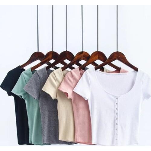 MRMT 2021 Brand New Spring Womens T Shirt Fashion Single-row Buckle T-shirt for Female Short-sleeved Short Tops T-shirt