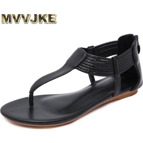 MVVJKE Women Summer Casual Flat Sandals Plus Size Flip Flops Female Zipper Ankle Wrap Shoes Leisure Gladiator Sandals Shoes