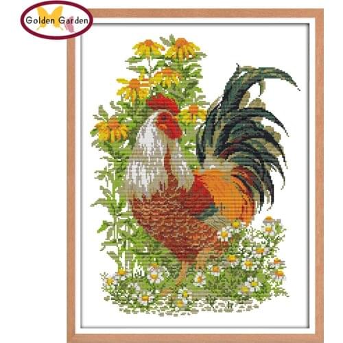 NKF Rooster Animal Stamped Cross Stitch Patterns DIY Kits Chinese Needlework Embroidery Sets for Home Decor