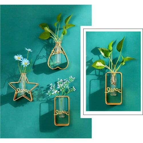 Wall-Mounted Metal Vase, Geometric Shaped Art Decorative Water Planting Flowerpot for Home, Office, Restaurant