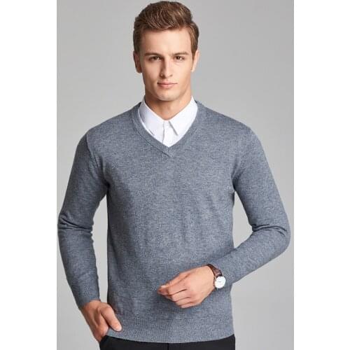 2016 New Style Mens Autumn Formal Plain Colors V Neck Long Sleeve Wool Pullover Sweaters