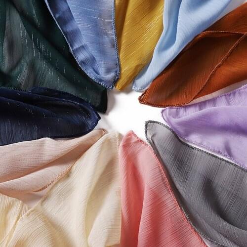 New Scarves Muslim Hijabs Wraps Pearl Crinkle Chiffon Shinny Solid Color Arab Modest Headscarf Rectangle Long Shawl 17 COLOR