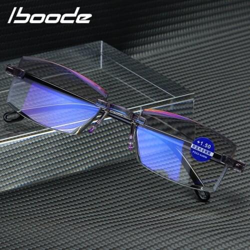 Iboode Men Women Reading Glasses Anti Blue Light Rimless Far Sighted Presbyopic Eyewear Diopter Goggles +1.0 1.5 2.0 2.5 3.0 3.5