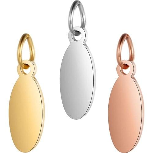 3 Colour 5pcs/lot 100% Stainless Steel Oval Tag Charm for Bracelet Necklace DIY Jewelry Charm Tags